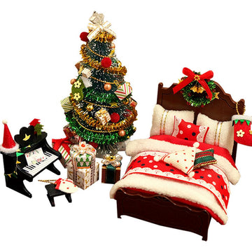 Qfdian DIY Christmas Furniture Lovely Handmade Model Toy Doll House Model Wooden Furniture Toys Birthday Cute Gifts Handmade